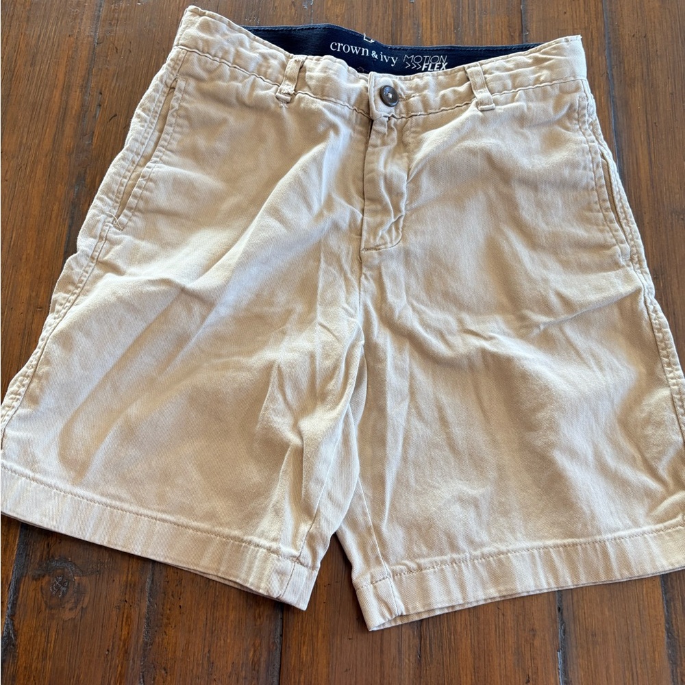 Crown & Ivy Men's Beige Flat Front Shorts
